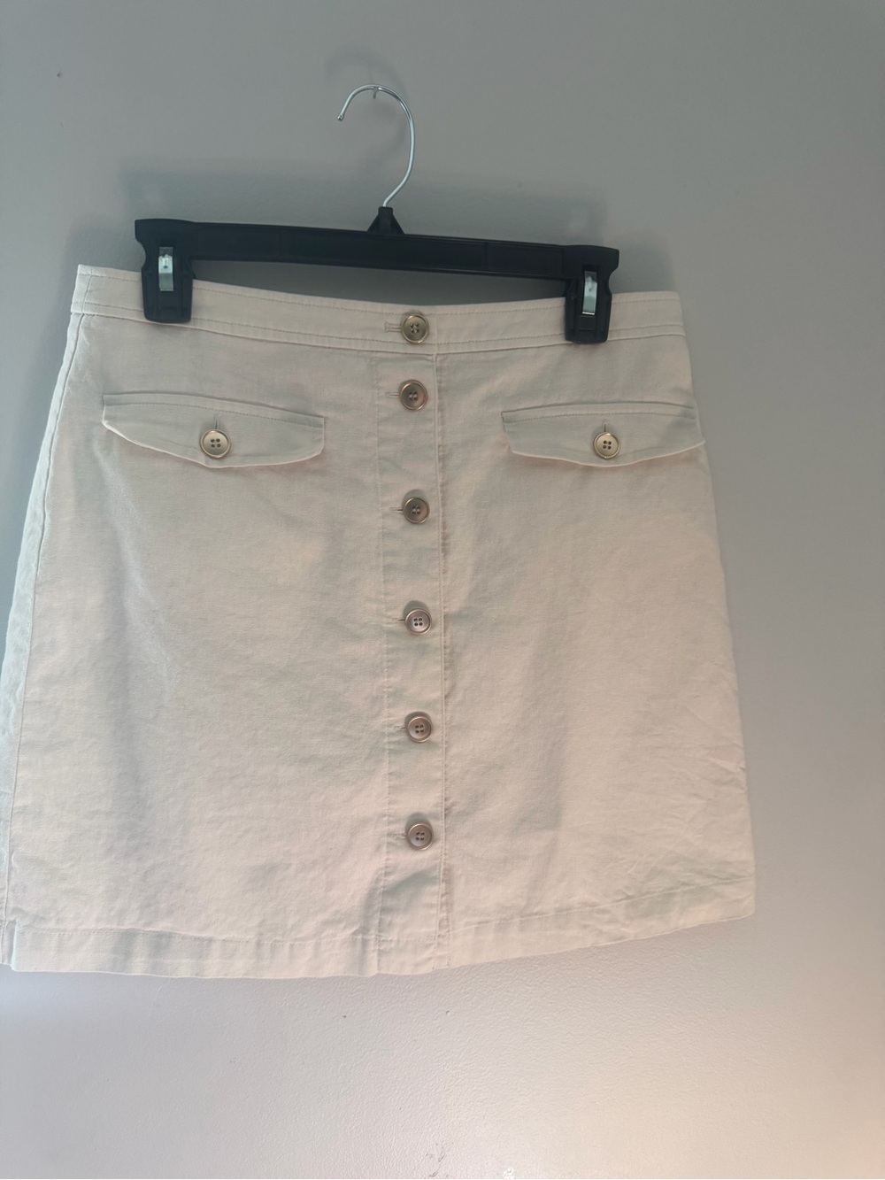 J. Crew Linen Blend Button-Front Cream A line Mini Skirt with Flap Pockets Sz 6